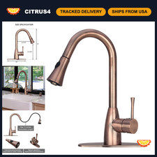 Antique Copper Pull-Out Kitchen Faucet - Solid Brass Sink Faucet with Sprayer