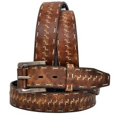MF 3D Western Men's Brown Distressed Leather Belt  Removable Silver Buckle