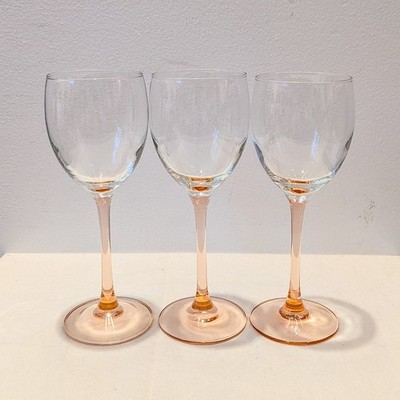 Set Of (3) Luminarc France Pink Peach Stem Wine Glasses 7¾'' Tall 
