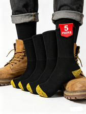 1-30 pair Black Work Socks Cotton Rich Reinforced Cushioned Durable for Safety