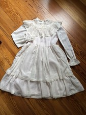 Vintage Girls Cottage Core Prairie Style Dress Lace Detail Pink Size 12/14