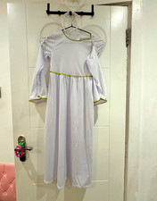 Girls White Angel Fancy Dress Dress Costume with Wings, Halo and Gold Trim