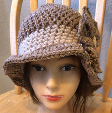 Taupe Brown Tan WINTER SPRING Fall  CLOCHE CAP FLAPPER HAT  HAND CROCHET new