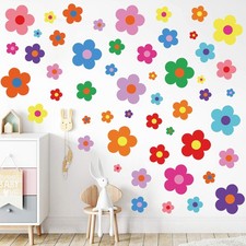 12 Sheets Flower Wall Decals Cute Colorful Floral Wall Stickers Vinyl Peel an...