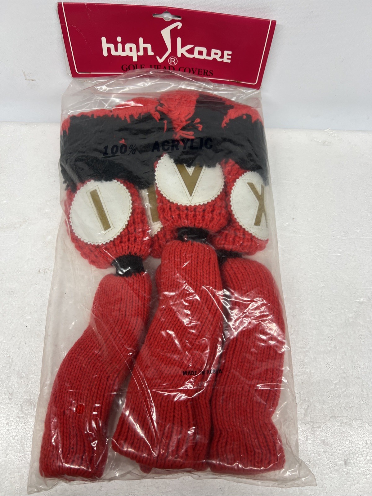 Club Head Cover Set Knit Socks High Skore Red W Black Vintag