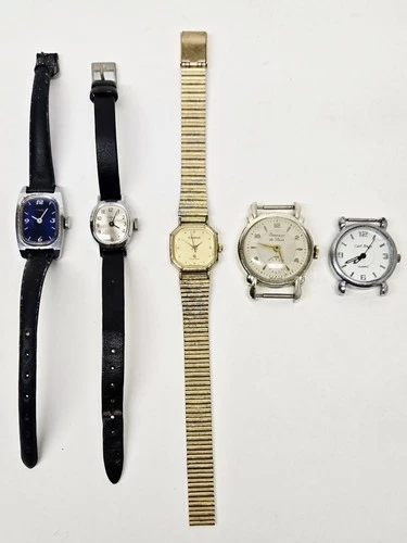Vintage Mix Watch Lot Timex Cardinal Ermiro de Luxe Jeweled Swiss Japan Made
