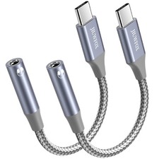 USB C to 3.5mm Headphone Jack Adapter, 2Pack USB-C Aux Audio Dongle Grey