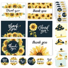Decorably 24 Pack 6x4in Sunflower Thank You Cards with Envelopes and Stickers...