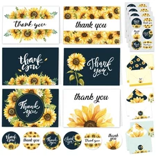 Decorably 24 Pack 6x4in Sunflower Thank You Cards with Envelopes and Stickers...