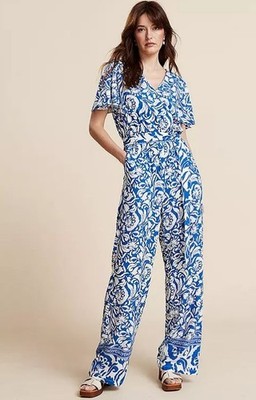 FREEMANS Floral Print Jumpsuit in Blue UK 12 (fms25-5)