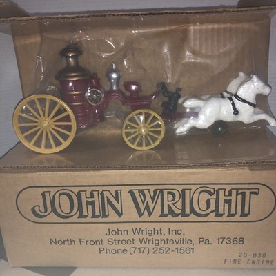 John Wright Cast Iron Red Fire Truck Pumper Horse Carriage 12'' Long with Fireman