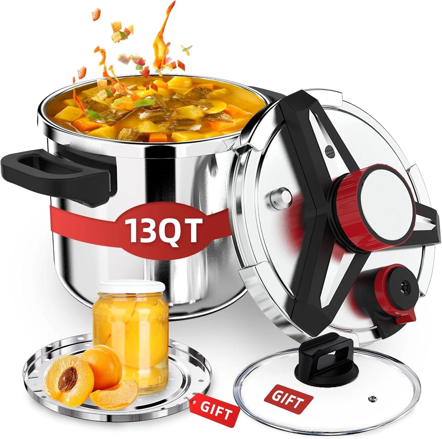 13 Quart Pressure Cooker 304 Stainless Steel 3 in 1