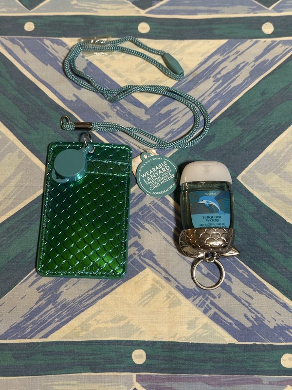 MERMAID TAIL LANYARD Pocketbac Holder+Turquoise Waters Sanitizer-Bath Body Works