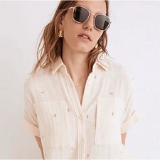 Madewell Cotton Gauze Embroidered Lightspun Lakeline Shirtdress Cream Medium