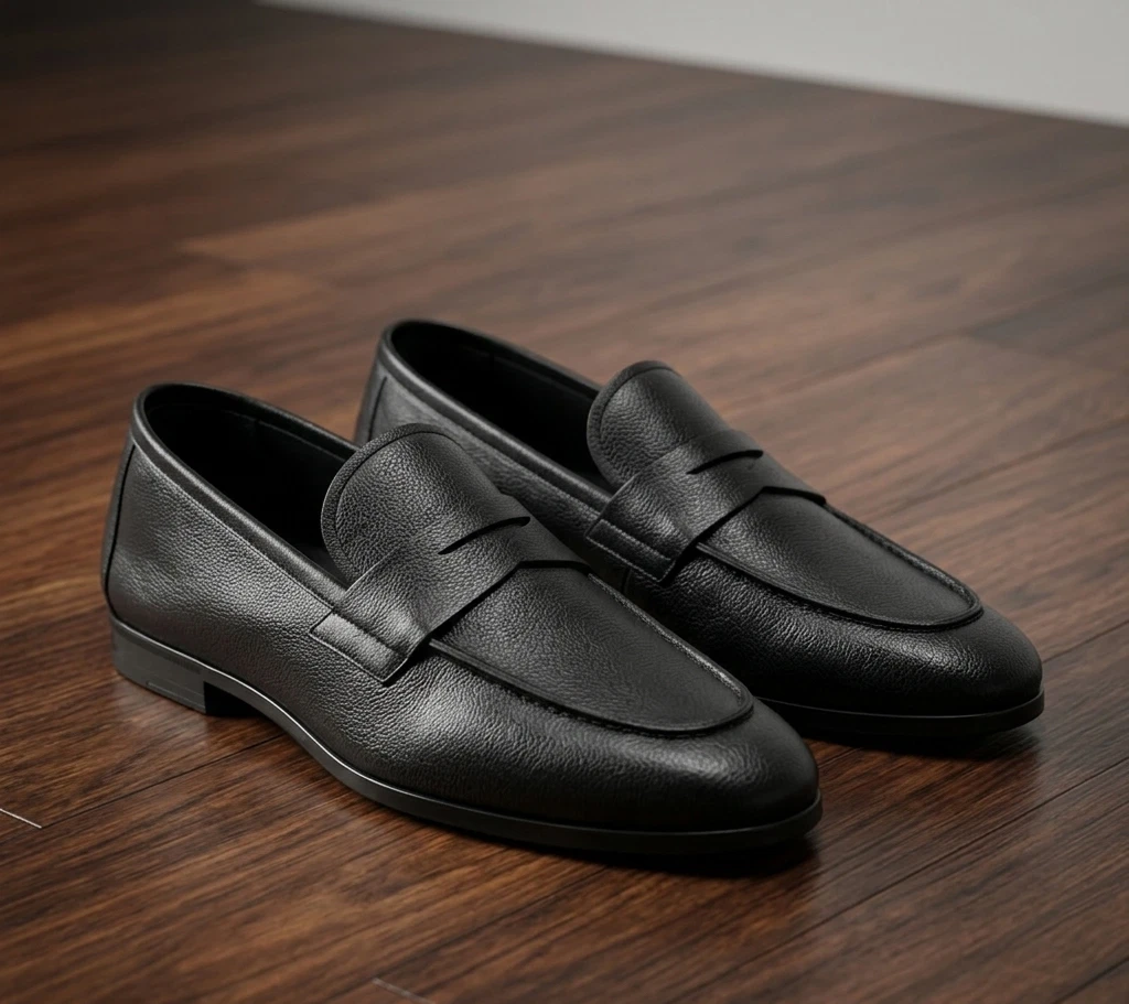 Mens Genuine Cowhide Leather Penny Loafers Pebbled Dress Shoes Slip On Casual