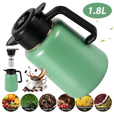 Edelstahl Isolierkanne 1.8L Teekanne Thermo BPA-frei mit Teesieb Doppelwandige