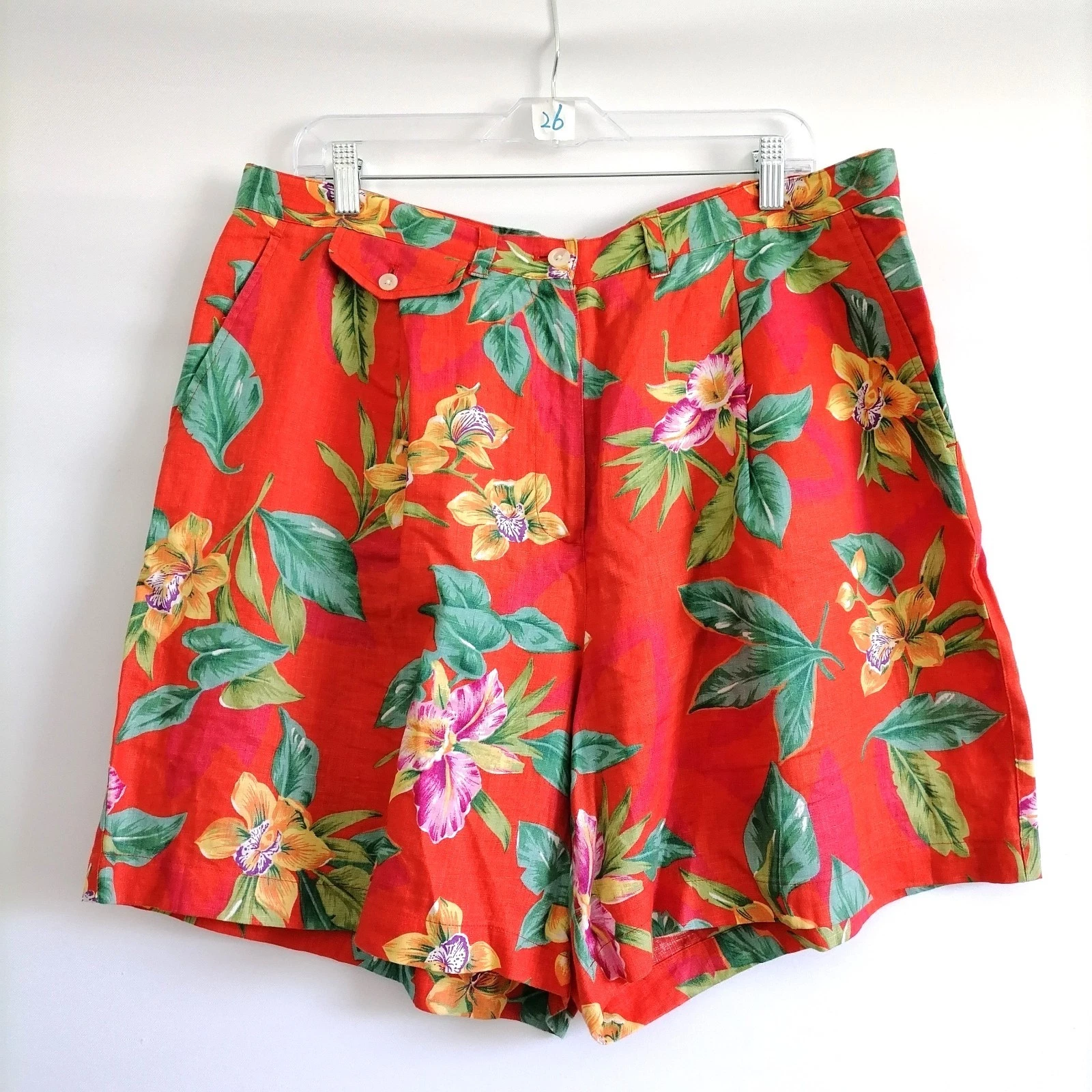 Lauren Ralph Lauren Womens Coral Red Multi High Waist Floral Linen Shorts 16W