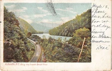 Postcard NC: French Broad River, Train Tracks, North Carolina, UDB Posted 1907