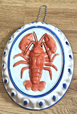 Vintage Italian Hand Painted Majolica Lobster Mold Wall Plaque