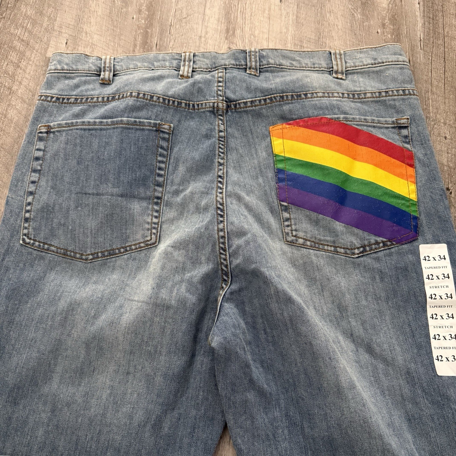 S 42x34 Tapered Fit Distressed Denim New
