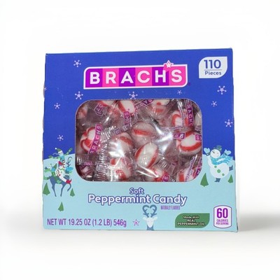 Brach's Holiday Soft Peppermint Candy Tub Individually Wrapped Mints 19oz 110 ct
