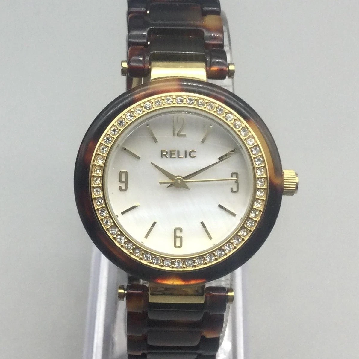 Relic Brown Tortoiseshell Resin Watch with Crystal Bezel Relic Brown Dial Crystal Accent Case Faux Tortoise Shell  main image 3