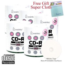 500 Pcs Smartbuy 52X CD-R 700MB White Top Record Disc FREE Micro Fiber Cloth