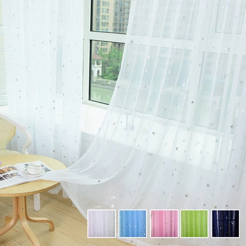 Elegant Star Printed Sheer Curtains Rod Pocket Fresh Tulle Voile Gauze 1 Panel - Picture 1 of 48
