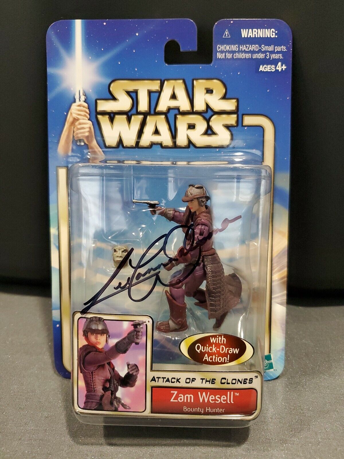 💥NEW/SIGNED by Leeanna Walsman Star Wars AOTC Zam Wesell Bounty Hunter Figure 