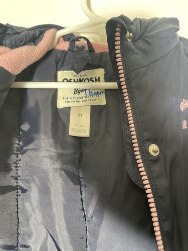 OshKosh B'Gosh Mädchen Gr. 5T marineblau Herzen rosa Fleece-Linie Kapuze Jacke Mantel - Bild 8 von 9