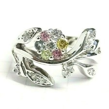  SIZE 6,7,8 COLORFUL SPRING FLOWER RING Radiant CZ Stones .925 STERLING SILVER