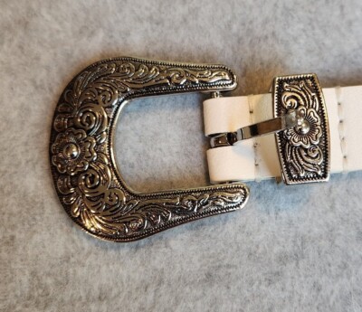 Southwestern leather, silver and ivory belt Taos Southwestern Antique Floral Engraved Buckle Genuine  main image 4