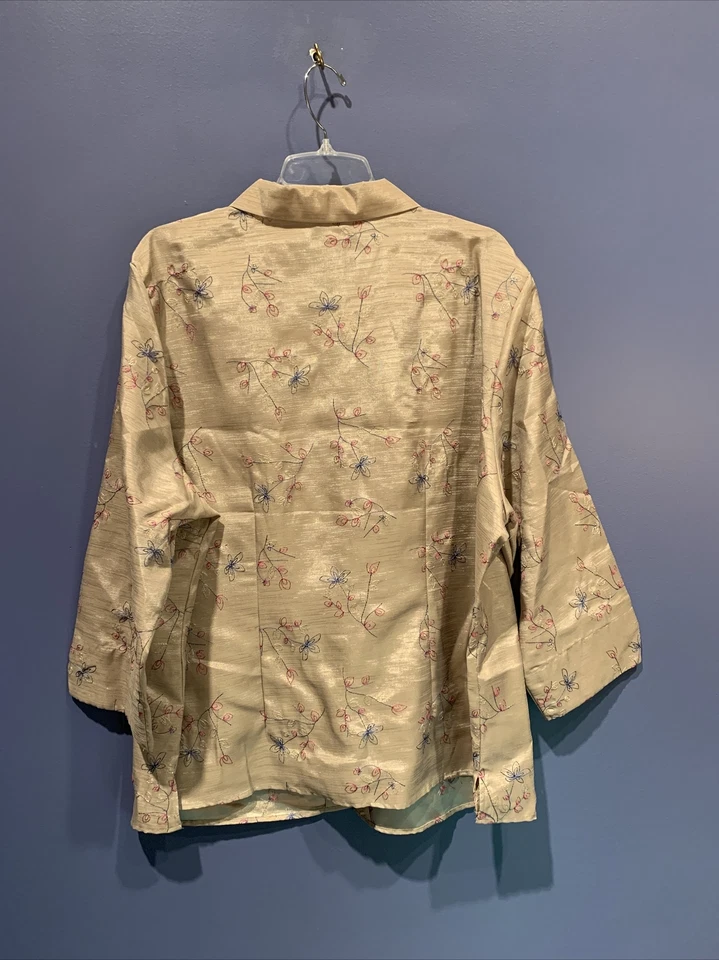 2X Jacket, Tan, Floral, Business Dressy, Polyester, Silk Look, NWT - Image 3 of 3