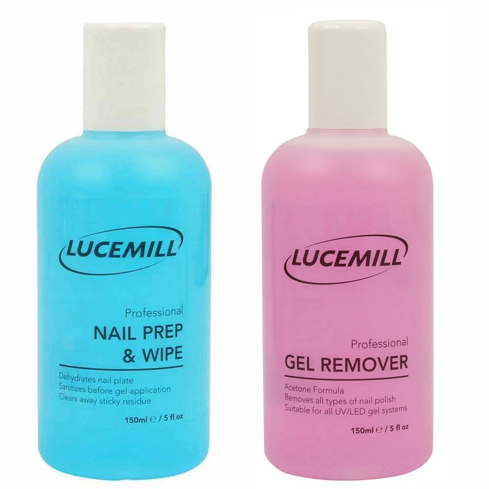 LUCEMILL PROFESSIONAL 150ml GEL REMOVER + PREP & NAIL CLEANSER ACETONE POLISH UV/LED + 100 NAIL WIPES