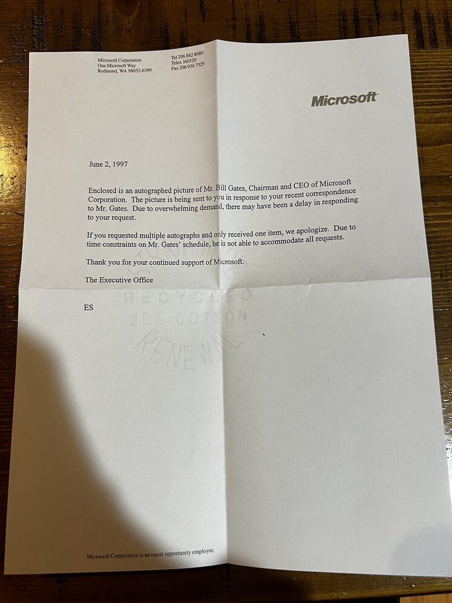 BILL GATES signed 5x7 Photo!! Microsoft Founder! LETTER OF