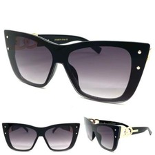 Classy Exaggerated Funky Retro Modern CAT EYE Style SUNGLASSES Large Black Frame