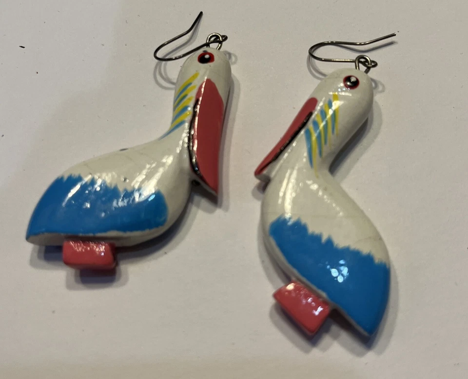 Wood Pelican Earrings Statement Jewelry Bird - Image 2 of 3