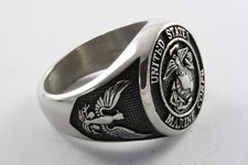 Anello Militare Uomo In Acciaio Inox Con Placcato Oro, Tema US Navy, Regalo Occasioni Speciali