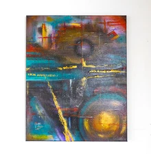 Original Abstract Celestial Planets Galaxy Outer Space Painting Art By Rain Crow