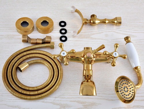 Gold Color Brass Bathroom Bath Clawfoot Tub Mixer Tap Faucet Hand Shower yna848 - Picture 4 of 9