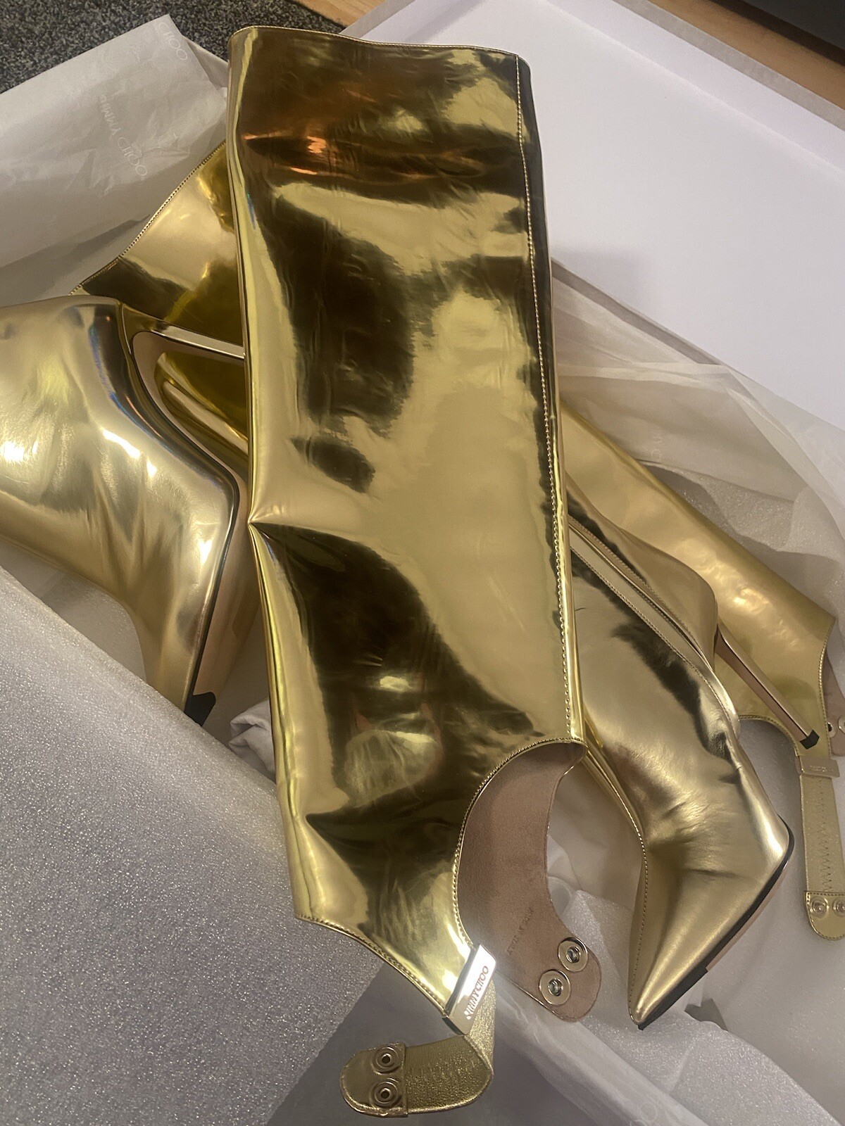 Jimmy Choo Hurley 100 Gold Knee High Convertible Boots BNIB Size 37 image 7