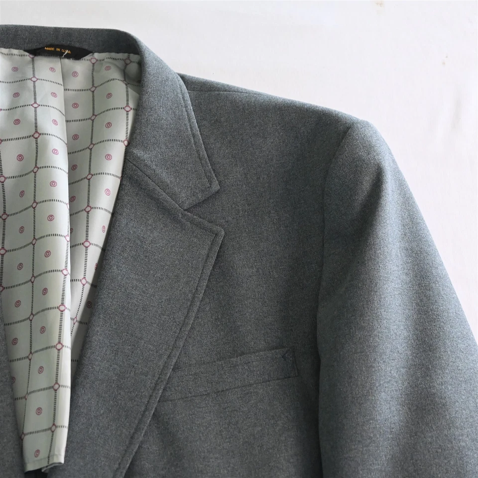 Винтажный сделано в США 50R серый хопсак золотой пуговицы шерсти блейзер куртка спортивное пальто - Изображение 2 из 4