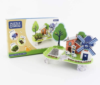 MILLY&FLYNN 3er Set Puzzle & Grow-Build Your Own 3D Farm/Baumhaus/Windmühle Kits wachsen Kresse