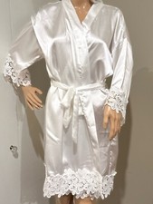 Unbranded White satin wedding Bride Robe size OS lace trim gold embroidery