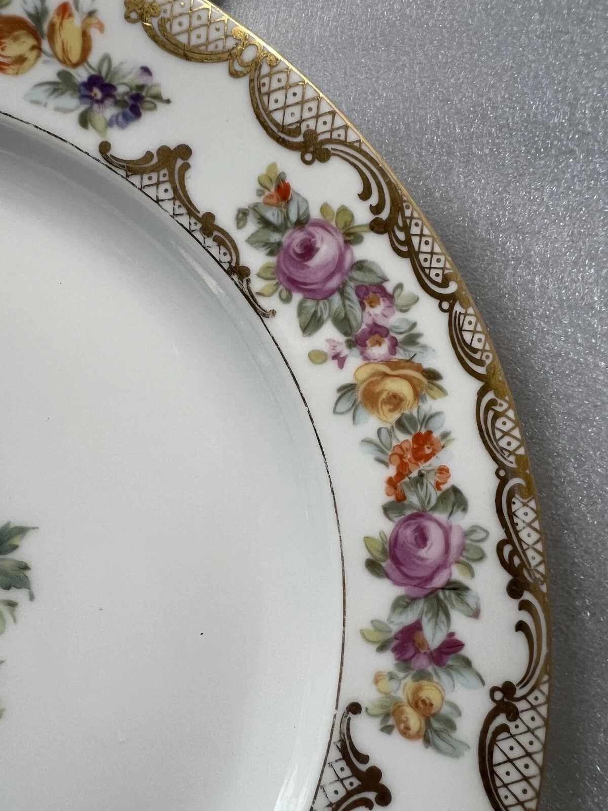 10 Royal Bayreuth ROB41 DRESDEN FLOWERS Gold Lace Luncheon Cabinet Plate ANTIQUE - Picture 5 of 17