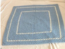 Handmade crocheted baby blanket blue/white stroller/bed cover 36x40