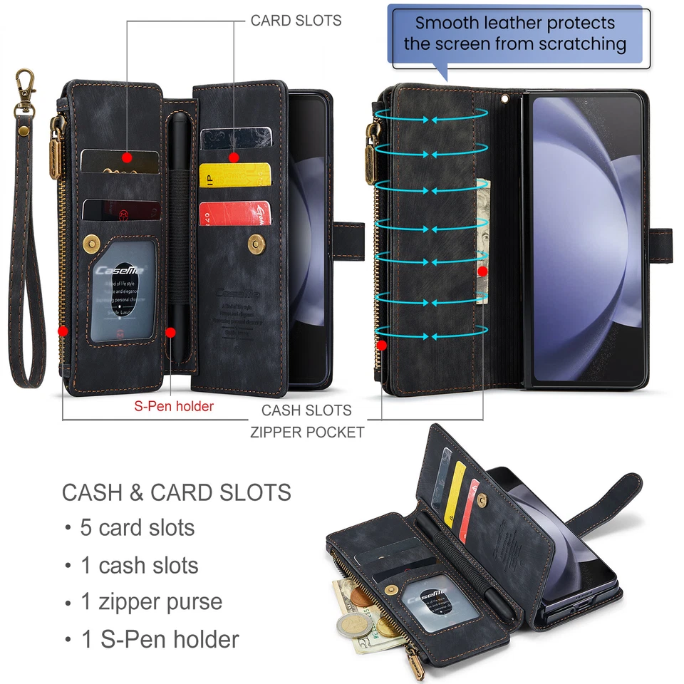 For Samsung Galaxy Z Fold3/4/5 5G Slim Zipper Wallet Card Holder Shockproof Case - Image 4 of 4