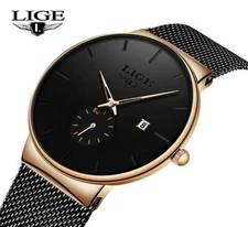 2025 Men's Watch Quartz Analog Calendar Ultra-thin Mesh Strap Luxury Wristwatch