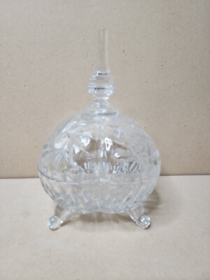 Crystal Etched Candly Dish w Lid Pinwheel & Star of David Pattern 8'' x 5''