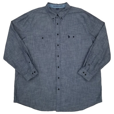 Polo Mens Big Tall Blue Chambray Long Sleeve Button